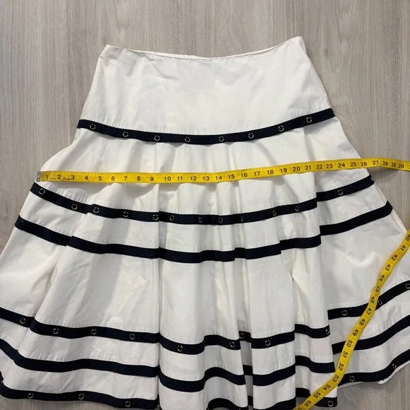 Cache Skirt Women White Navy Stripe A-Line Midi Skirt Cotton Size 10 - Picture 7 of 14